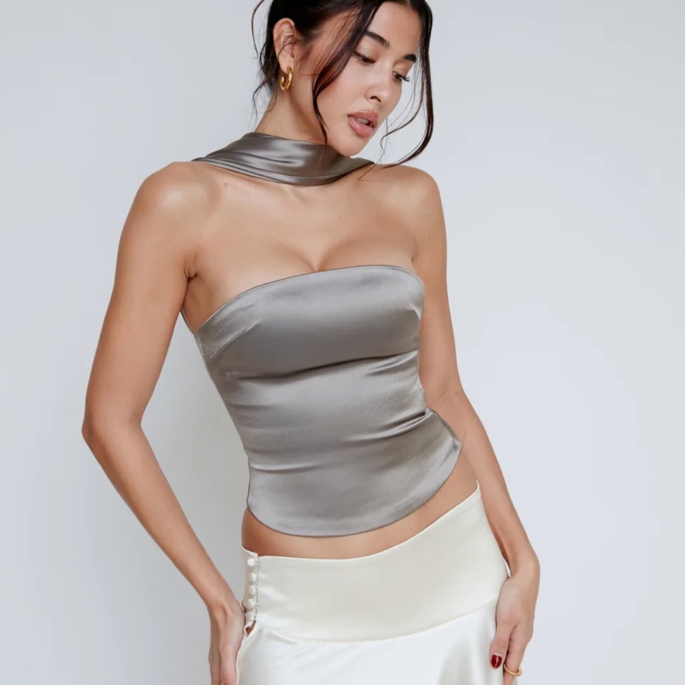 COPY - mixed gals cherie neck tie top, gray green